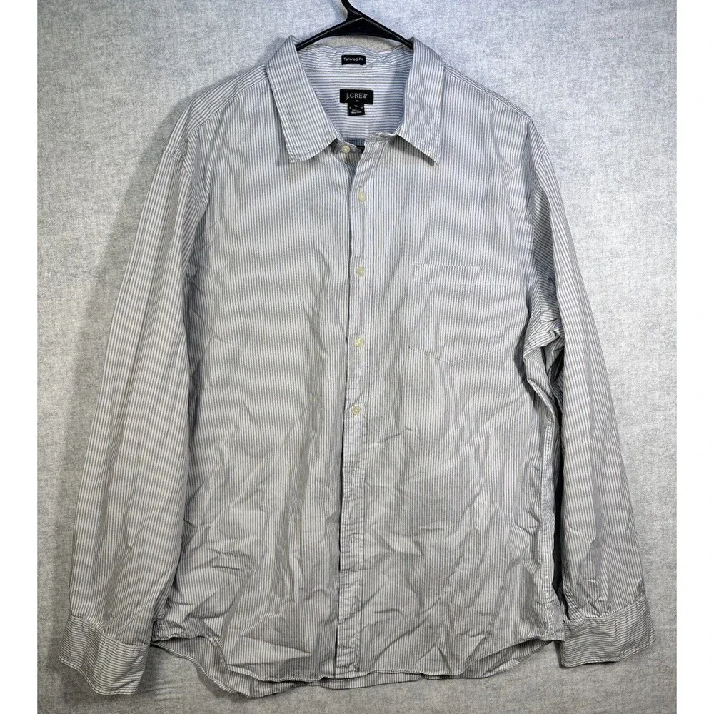 J. Crew Tailored Fit Button Down Shirt 100% Cotton Preppy Striped Mens Size XL